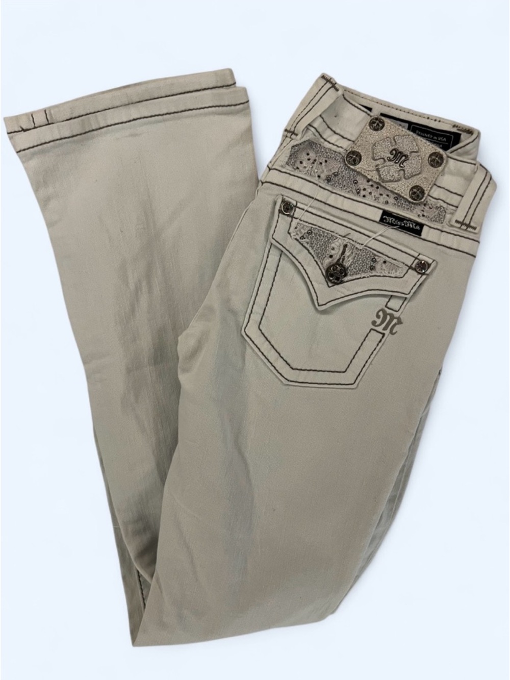 Miss Me Y2K Bootcut Jeans White Embellished Butterfly Rhinestone Size 28 JP5002W